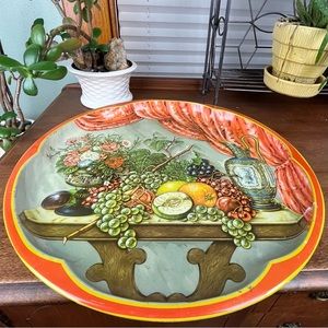 Vintage Metal Daher Decorated Ware Serving Tray Orange Floral England 16”